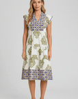 Eliana | Midi Dress - V-Neck Ruffle Collar - Tiered Skirt Design