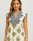 Eliana | Midi Dress - V-Neck Ruffle Collar - Tiered Skirt Design