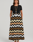 Eva | Women's Summer Dress – A-Line Wave Print – Short Sleeve & Breathable Cotton