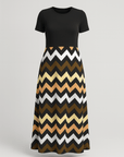 Eva | Women's Summer Dress – A-Line Wave Print – Short Sleeve & Breathable Cotton