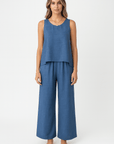 Willow | Two-Piece Pants Set - Sleeveless Scoop Neck Top - Wide-Leg Elastic Waist Trousers