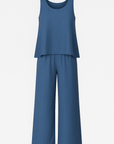 Willow | Two-Piece Pants Set - Sleeveless Scoop Neck Top - Wide-Leg Elastic Waist Trousers