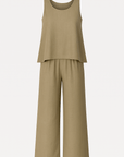 Willow | Two-Piece Pants Set - Sleeveless Scoop Neck Top - Wide-Leg Elastic Waist Trousers