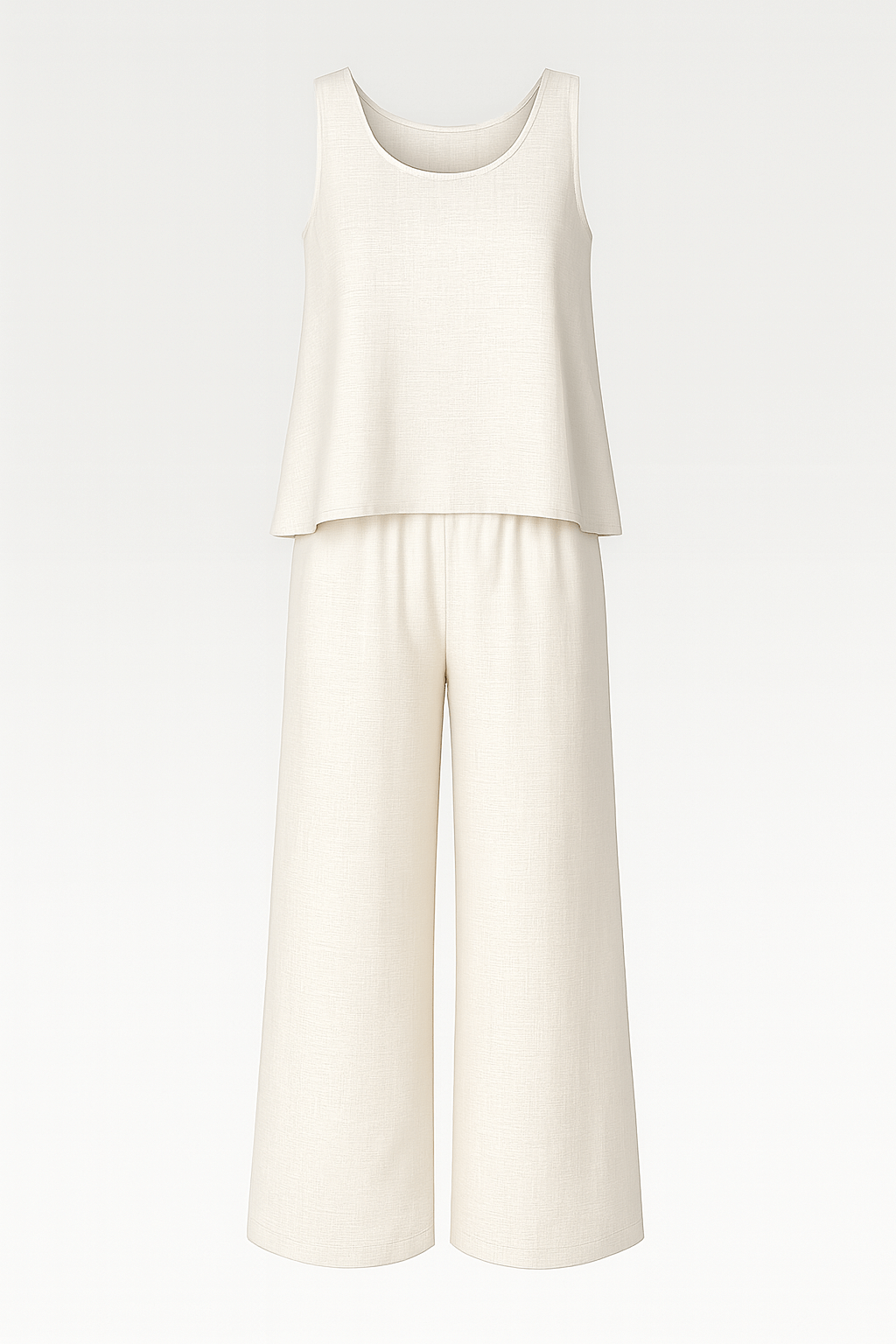 Willow | Two-Piece Pants Set - Sleeveless Scoop Neck Top - Wide-Leg Elastic Waist Trousers