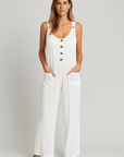 Josephine | Sleeveless Jumpsuit - Button Front - Wide Leg with Pockets