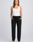 Gianna | Women's Drawstring Waist Pants - Elastic Waistband - Straight Leg - Side Pockets