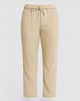 Gianna | Women's Drawstring Waist Pants - Elastic Waistband - Straight Leg - Side Pockets
