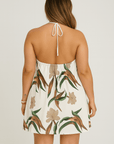 Amara | Women’s Floral Halter Mini Dress - Lightweight Cotton Blend - A-Line Fit
