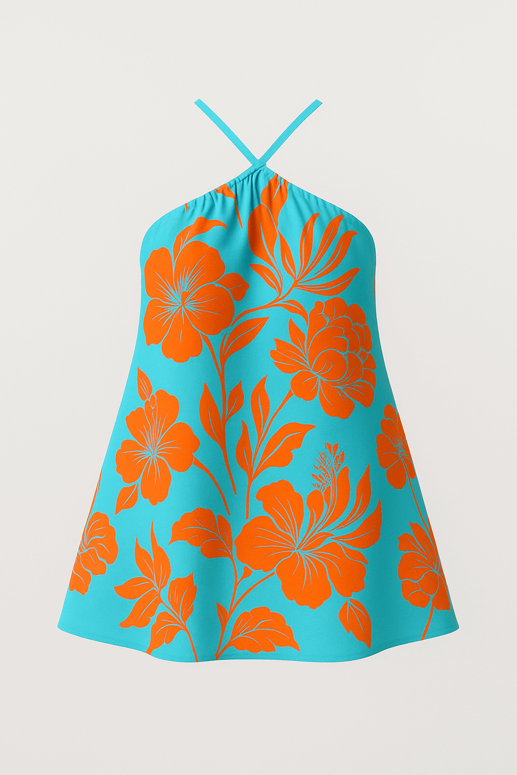 Amara | Women’s Floral Halter Mini Dress - Lightweight Cotton Blend - A-Line Fit