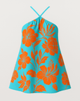Amara | Women’s Floral Halter Mini Dress - Lightweight Cotton Blend - A-Line Fit