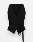 Talia | Linen Vest Top - Tailored Fit with V-Neck - Lace-Up Waist Detail
