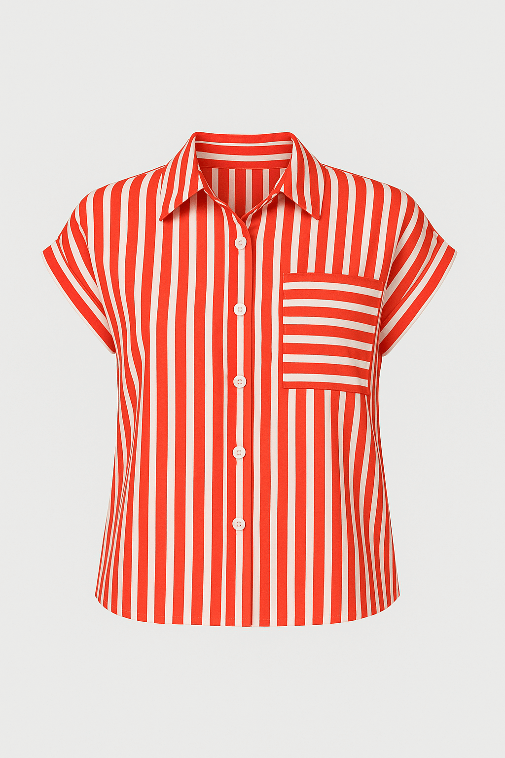 Isla | Striped Short Sleeve Shirt - Button Front - Contrast Chest Pocket - Relaxed Fit