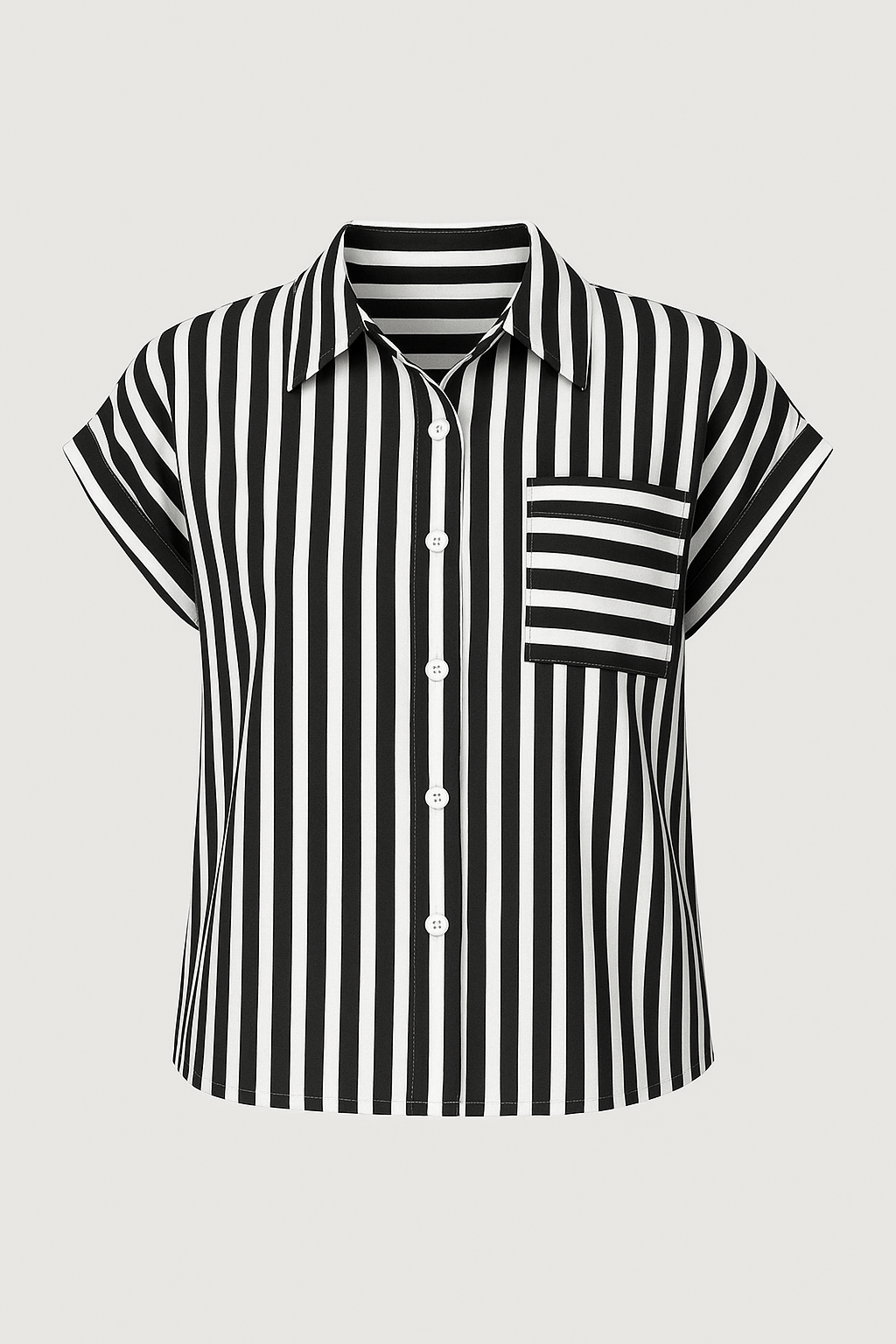 Isla | Striped Short Sleeve Shirt - Button Front - Contrast Chest Pocket - Relaxed Fit