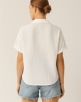Serena | Textured Button-Up Shirt - Rolled Short Sleeves - Chest Pocket - Lightweight Fabric