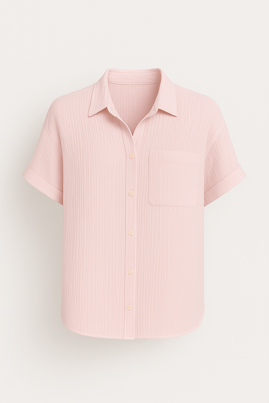 Serena | Textured Button-Up Shirt - Rolled Short Sleeves - Chest Pocket - Lightweight Fabric
