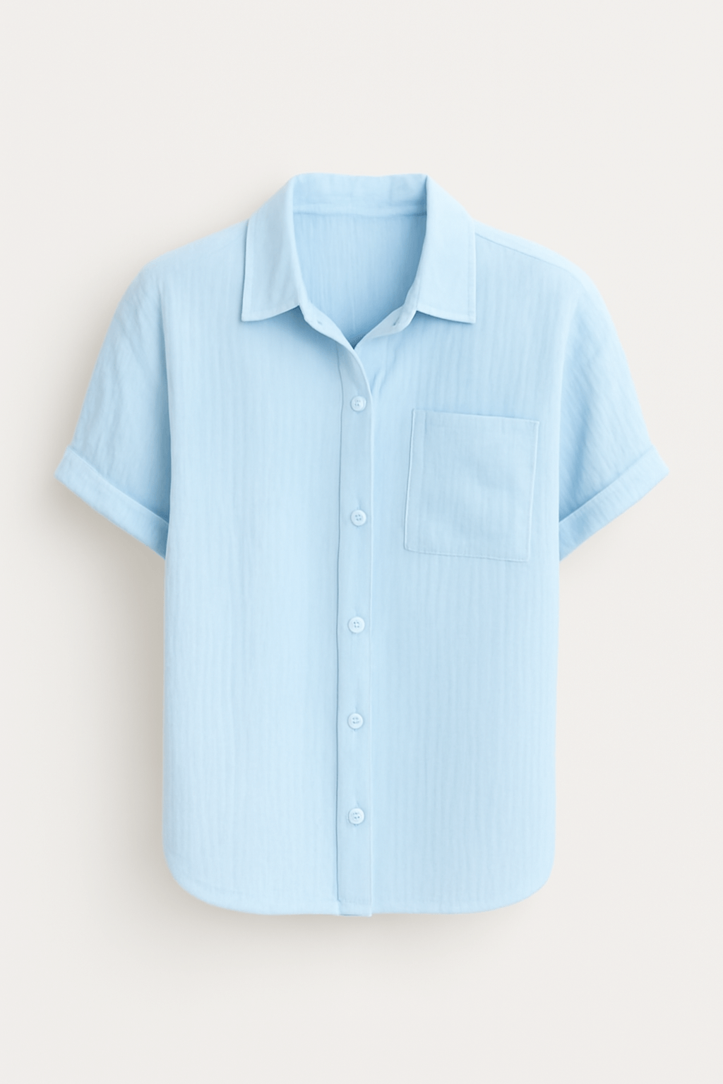 Serena | Textured Button-Up Shirt - Rolled Short Sleeves - Chest Pocket - Lightweight Fabric