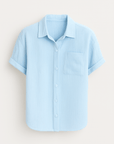 Serena | Textured Button-Up Shirt - Rolled Short Sleeves - Chest Pocket - Lightweight Fabric