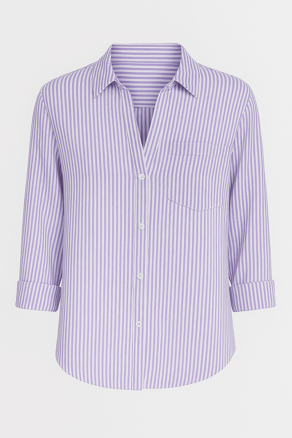 Adeline | Striped Button-Down Shirt - Relaxed Fit - Chest Pocket Detail - Roll-Tab Sleeves