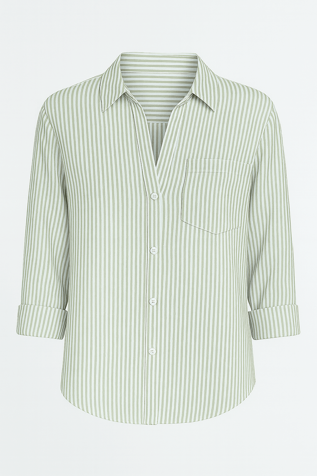 Adeline | Striped Button-Down Shirt - Relaxed Fit - Chest Pocket Detail - Roll-Tab Sleeves