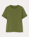 Calliope | Studded Oversized T-Shirt - Rolled Sleeves - Washed Cotton - Side Stud Detail