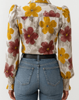 Juniper | Floral Button-Up Blouse - Puff Long Sleeves - Smocked Cuffs - Fitted Silhouette