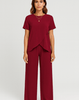 Thalia | Ribbed Lounge Set - Soft Stretch Fabric - Overlap Hem Top - Wide Leg Pants