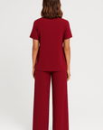 Thalia | Ribbed Lounge Set - Soft Stretch Fabric - Overlap Hem Top - Wide Leg Pants