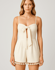 Sabrina | Women's Slim Fit Waffle Knit Romper – Adjustable Straps & Fringe Hem – Casual Jumpsuit