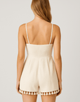 Sabrina | Women's Slim Fit Waffle Knit Romper – Adjustable Straps & Fringe Hem – Casual Jumpsuit