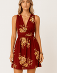 Matilda | Women's Floral Print Romper – V-Neck, Sleeveless, Cinched Waist – Summer Casual Outfit