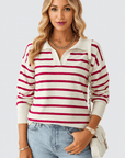 Estella | Women's Striped Knit Sweater – Collared V-Neck Design – Cozy & Versatile for Casual Wear