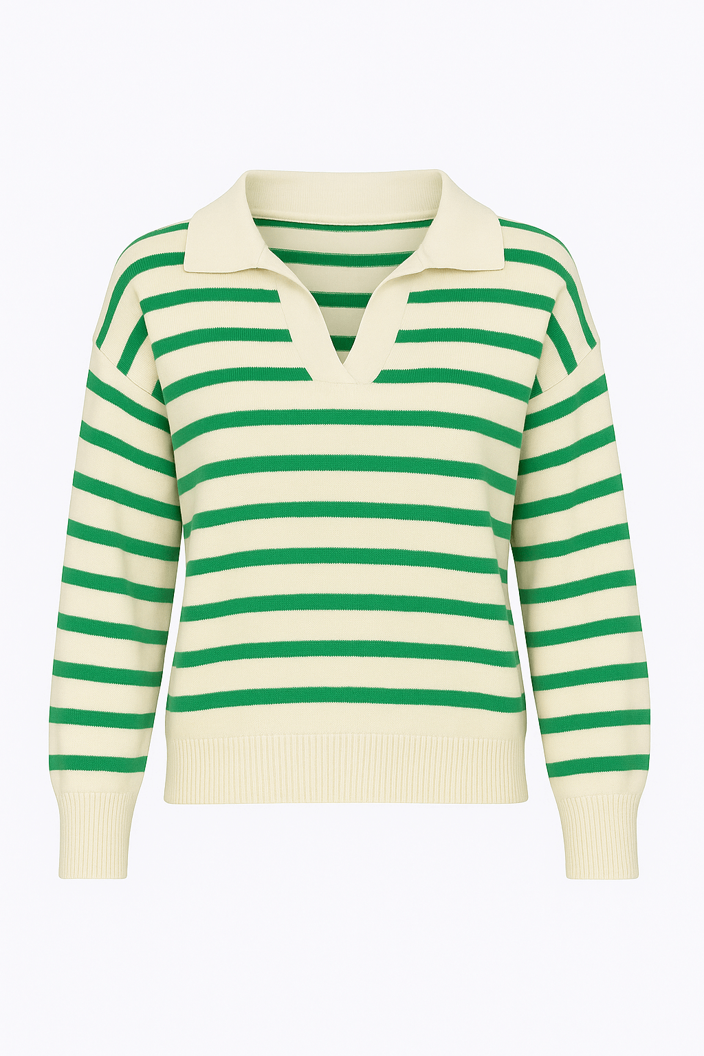 Estella | Women&#39;s Striped Knit Sweater – Collared V-Neck Design – Cozy &amp; Versatile for Casual Wear
