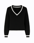 Dominique | Women's Striped V-Neck Sweater – Relaxed Fit – Chic & Comfortable for Fall/Winter