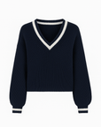 Dominique | Women's Striped V-Neck Sweater – Relaxed Fit – Chic & Comfortable for Fall/Winter
