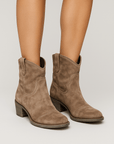 Evelynne | Women's Vintage Suede Ankle Boots – Low Heel – Classic Western Toe Design