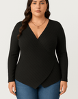 Simone | Women’s Ribbed Wrap Top - V-Neck Long Sleeve - Soft Fiber Blend - All-Season Wear