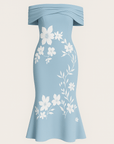 Odette | Women's Floral Print Midi Dress – Off Shoulder – Summer Cocktail & Formal Wear