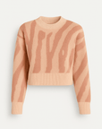 Dahlia | Zebra Print Knit Sweater - Mock Neck - Long Sleeve - Ribbed Hem