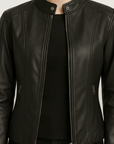 Gloria | Women's Leather Jacket – Fitted Design with Band Collar & Zip Closure – Stylish & Versatile