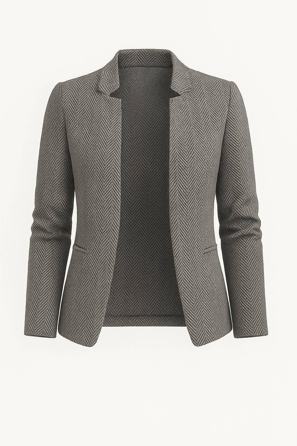 Gisella | Herringbone Knit Blazer - Open Front Design - Slim Tailored Fit - Lightly Padded Shoulders