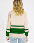 Leonie | Women's Striped Quarter Zip Pullover Sweater – Cozy Knit with Ribbed Cuffs