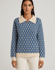 Mabel | Geometric Pattern Knit Sweater - Contrast Collar - Long Sleeve - Ribbed Trim