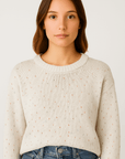 Anya | Beige Speckled Knit Sweater - Crew Neck - Long Sleeve - Soft Cotton Blend
