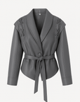 Taliyah | Faux Leather Wrap Jacket - Lace-Up Shoulder Detail - Tie Waist Belt - Shawl Collar
