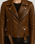 Pauline | Women's Leather Jacket – Vintage Style with Zipper Closure – Timeless & Versatile