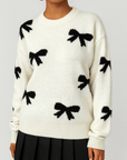 Clarissa | Knit Sweater - Crew Neck - Bow Motif Design