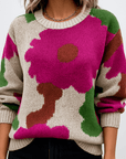 Tatiana | Knit Sweater - Crew Neck - Abstract Floral Design