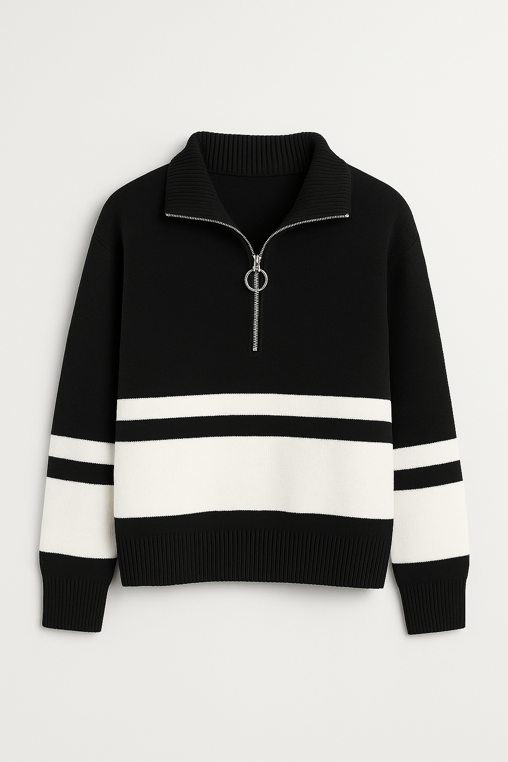 Leonie | Women&#39;s Striped Quarter Zip Pullover Sweater – Cozy Knit with Ribbed Cuffs