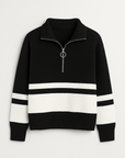 Leonie | Women's Striped Quarter Zip Pullover Sweater – Cozy Knit with Ribbed Cuffs