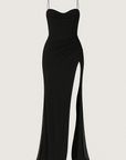 Yvette | Evening Gown - Spaghetti Strap Bodice - High Side Slit - Ruched Waist Detail
